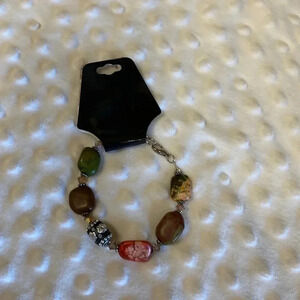 Multi Color‎ Stone And Bead  Boho Bracelet with Clasp
